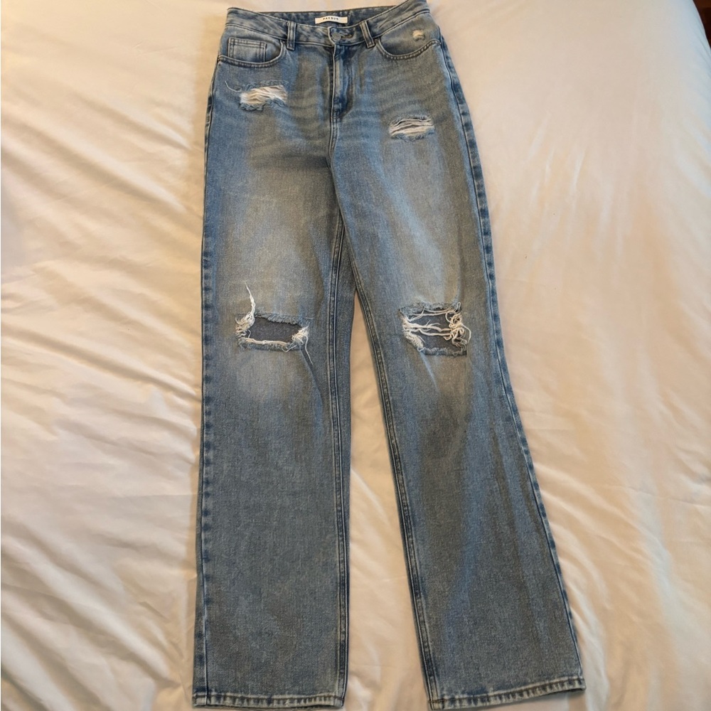PacSun Blue Straight Leg Jeans with Distressed Details